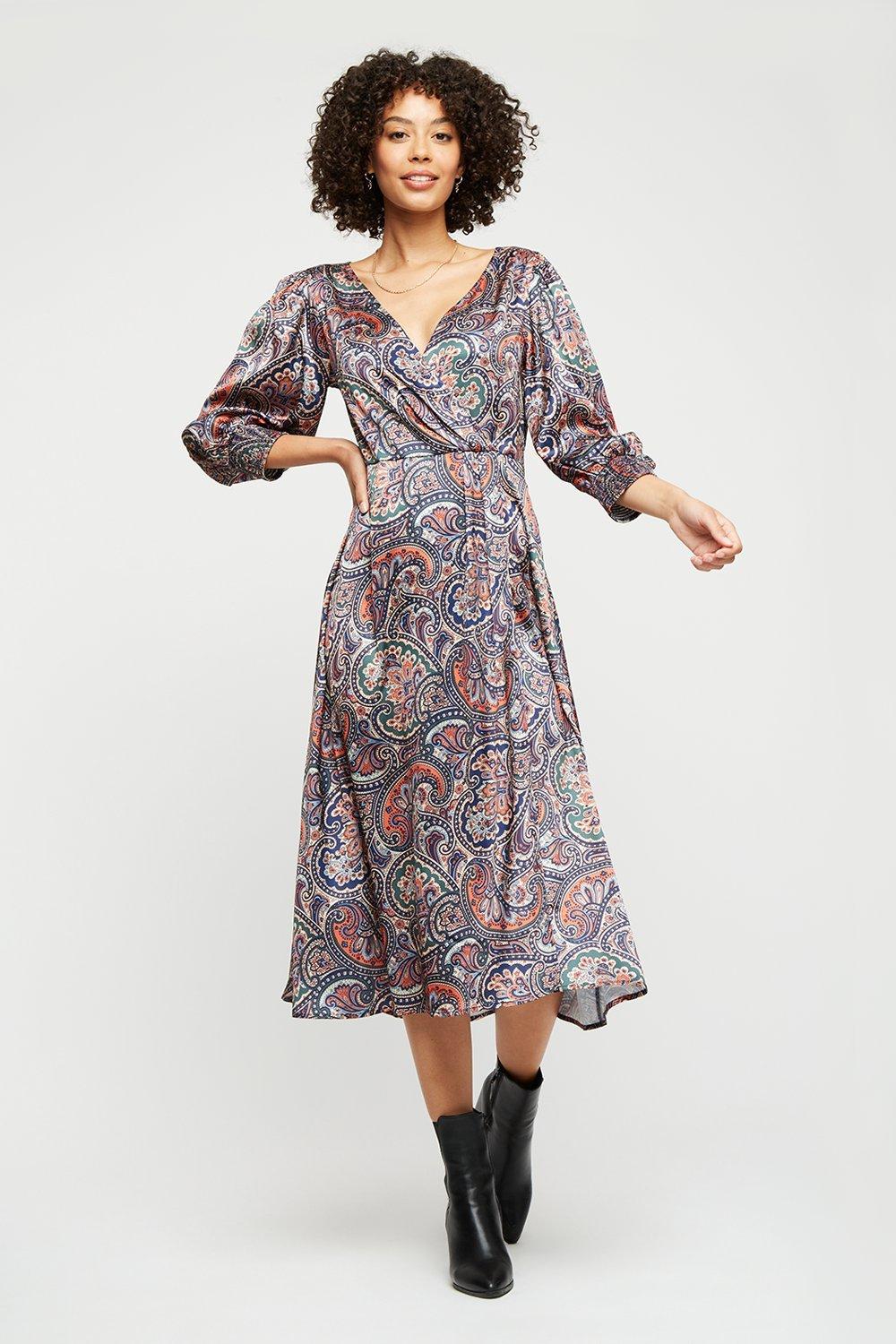 Rust Paisley Wrap Midi Dress | Dorothy Perkins UK
